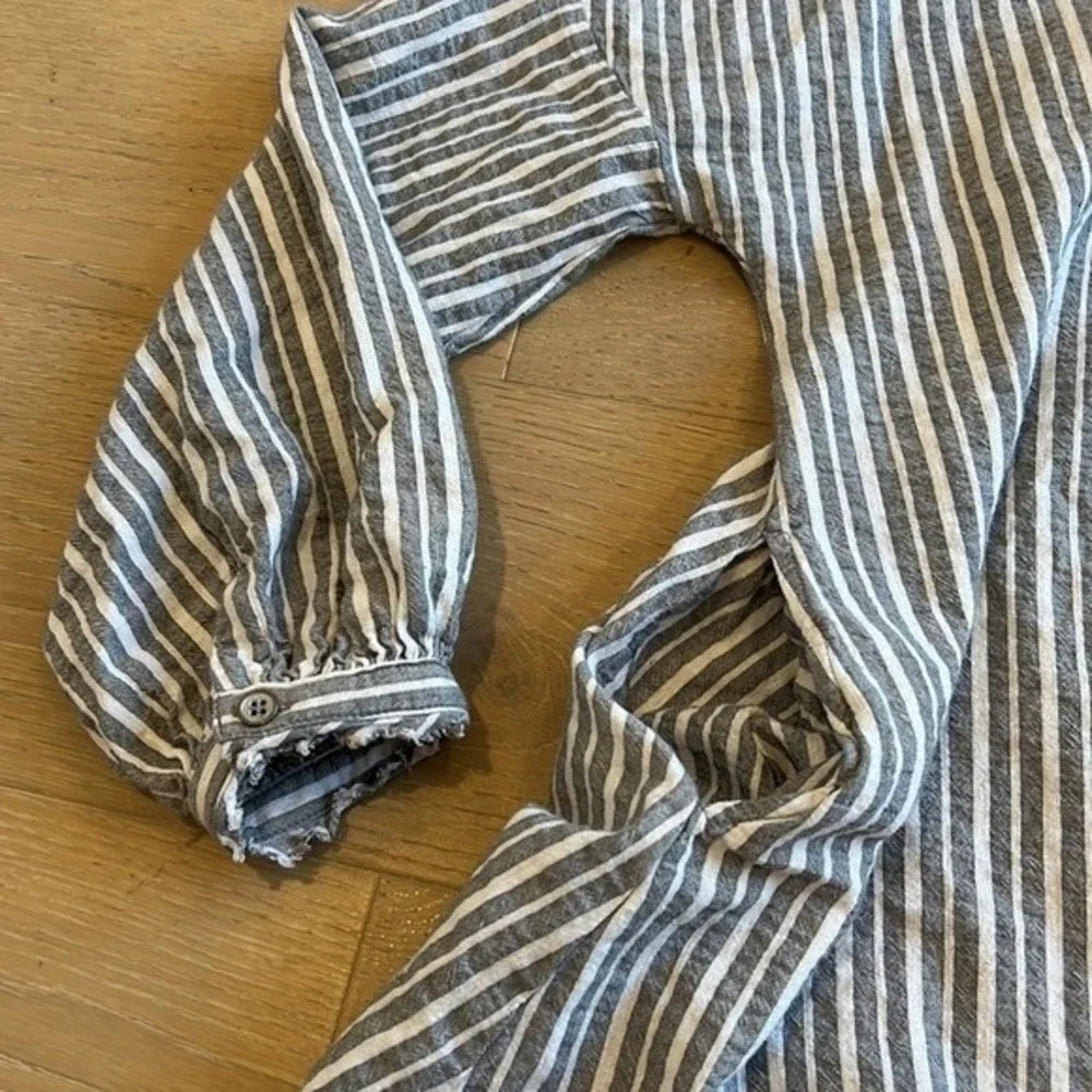 Women’s Striped Linen Blouse Top Cottagecore Coastal Beach Academia Art Teacher - Picture 3 of 10
